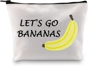 JXGZSO Banana Lover Gift Funny Banana Gift Tropical Fruit Lover Gift Let's Go Bananas Cosmetic Storage Bag With Zipper Fruit Themed Party Favor Bag