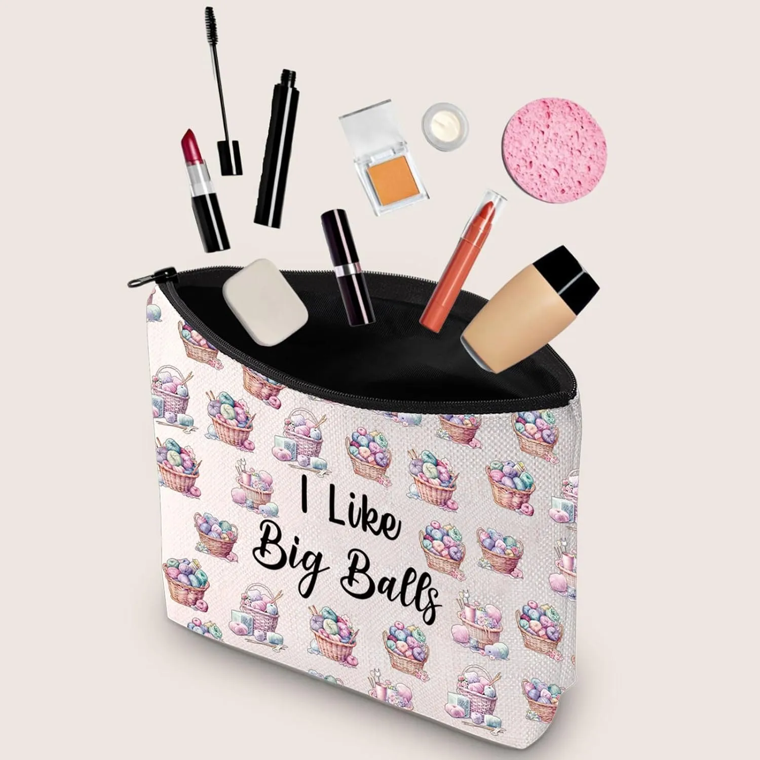 JXGZSO Crochet Supplies Knitting Project Bag - I Like Big Balls Make Up Bag - Funny Knitting Gift for Knitter
