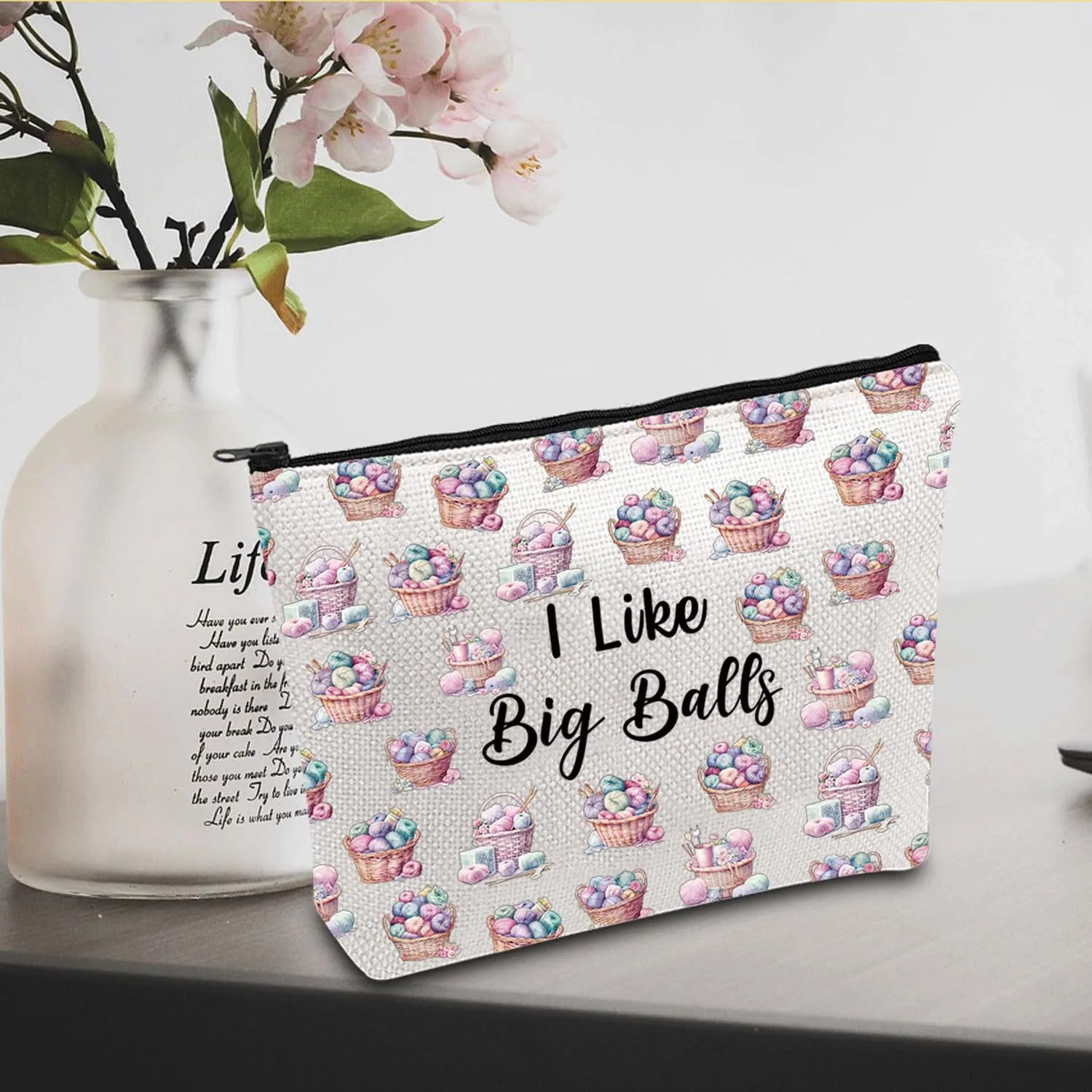 JXGZSO Crochet Supplies Knitting Project Bag - I Like Big Balls Make Up Bag - Funny Knitting Gift for Knitter
