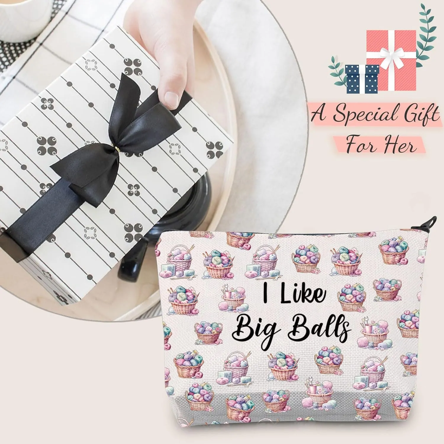 JXGZSO Crochet Supplies Knitting Project Bag - I Like Big Balls Make Up Bag - Funny Knitting Gift for Knitter