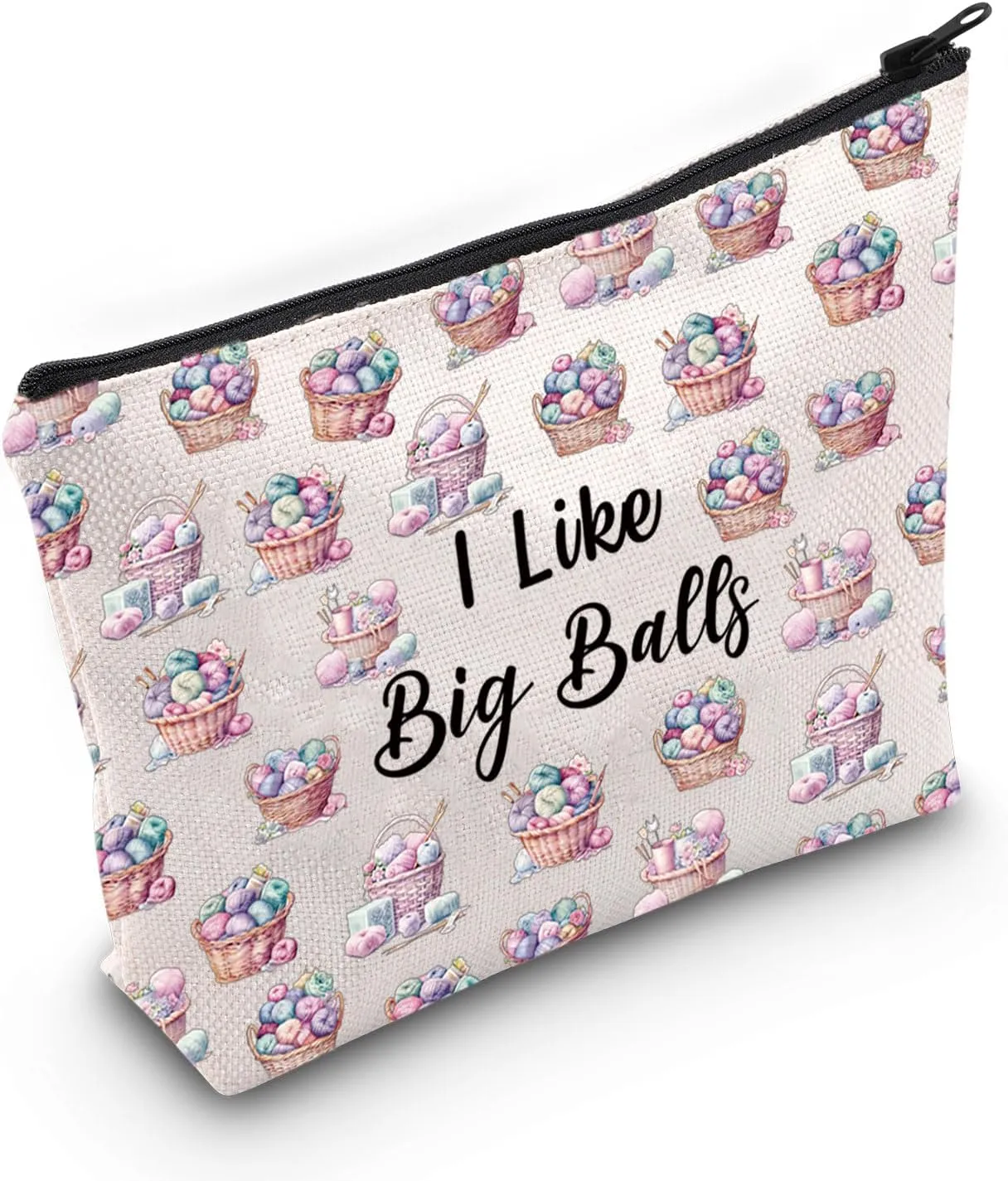 JXGZSO Crochet Supplies Knitting Project Bag - I Like Big Balls Make Up Bag - Funny Knitting Gift for Knitter