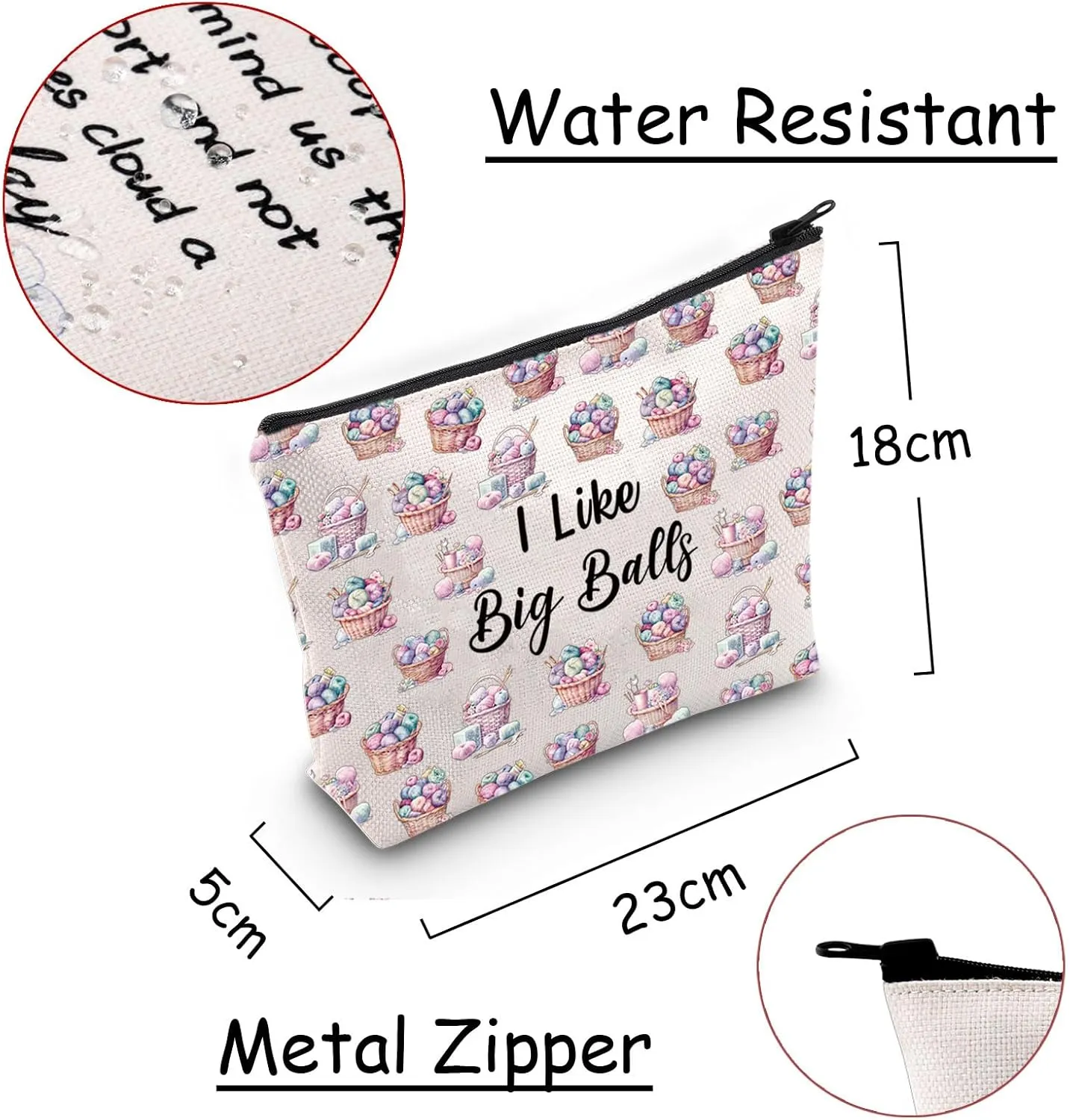 JXGZSO Crochet Supplies Knitting Project Bag - I Like Big Balls Make Up Bag - Funny Knitting Gift for Knitter
