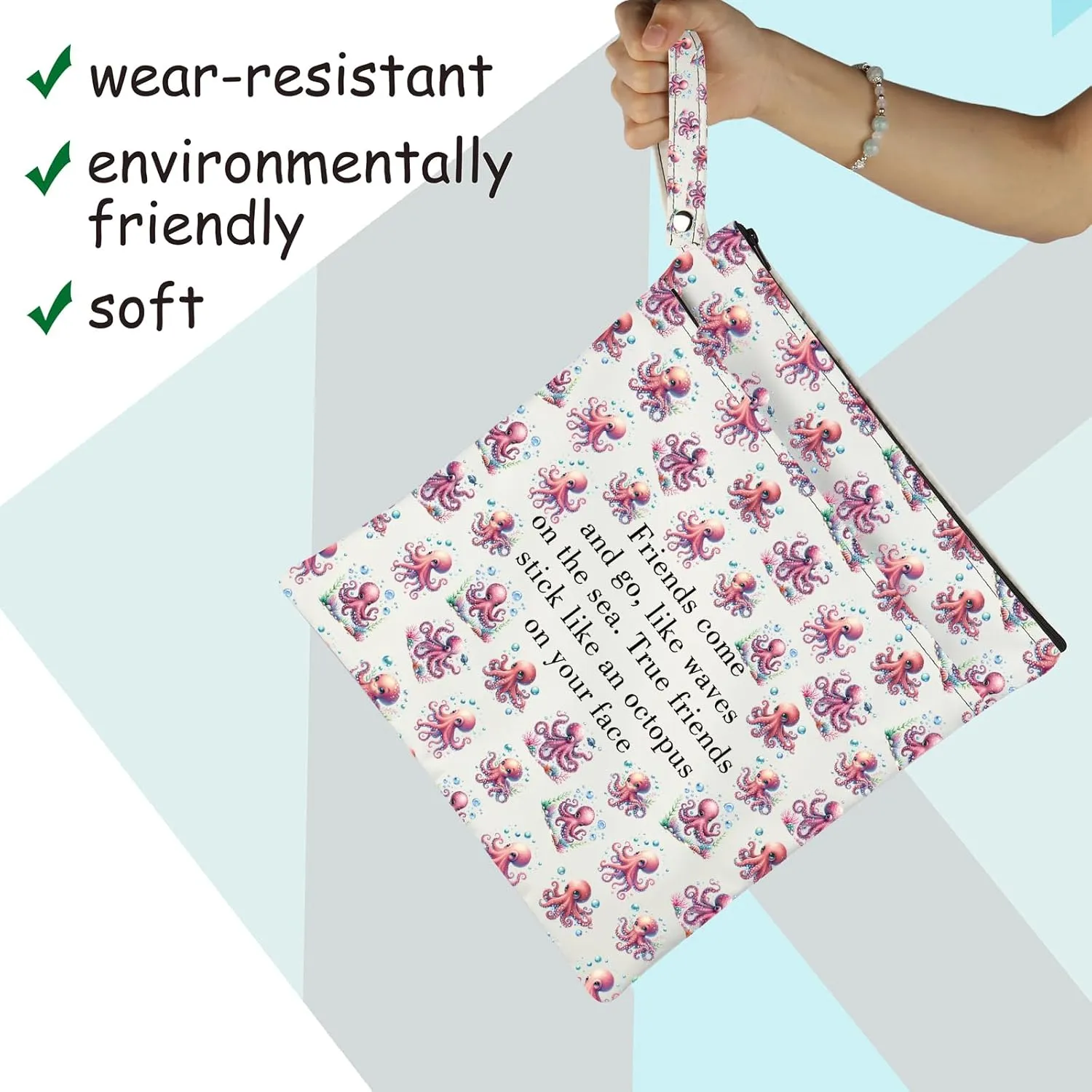 JXGZSO Funny Friendship Octopus Makeup Bag True Friends Stick Like A Octopus On Your Face Novelty Cosmetic Bag Best Friend Gift