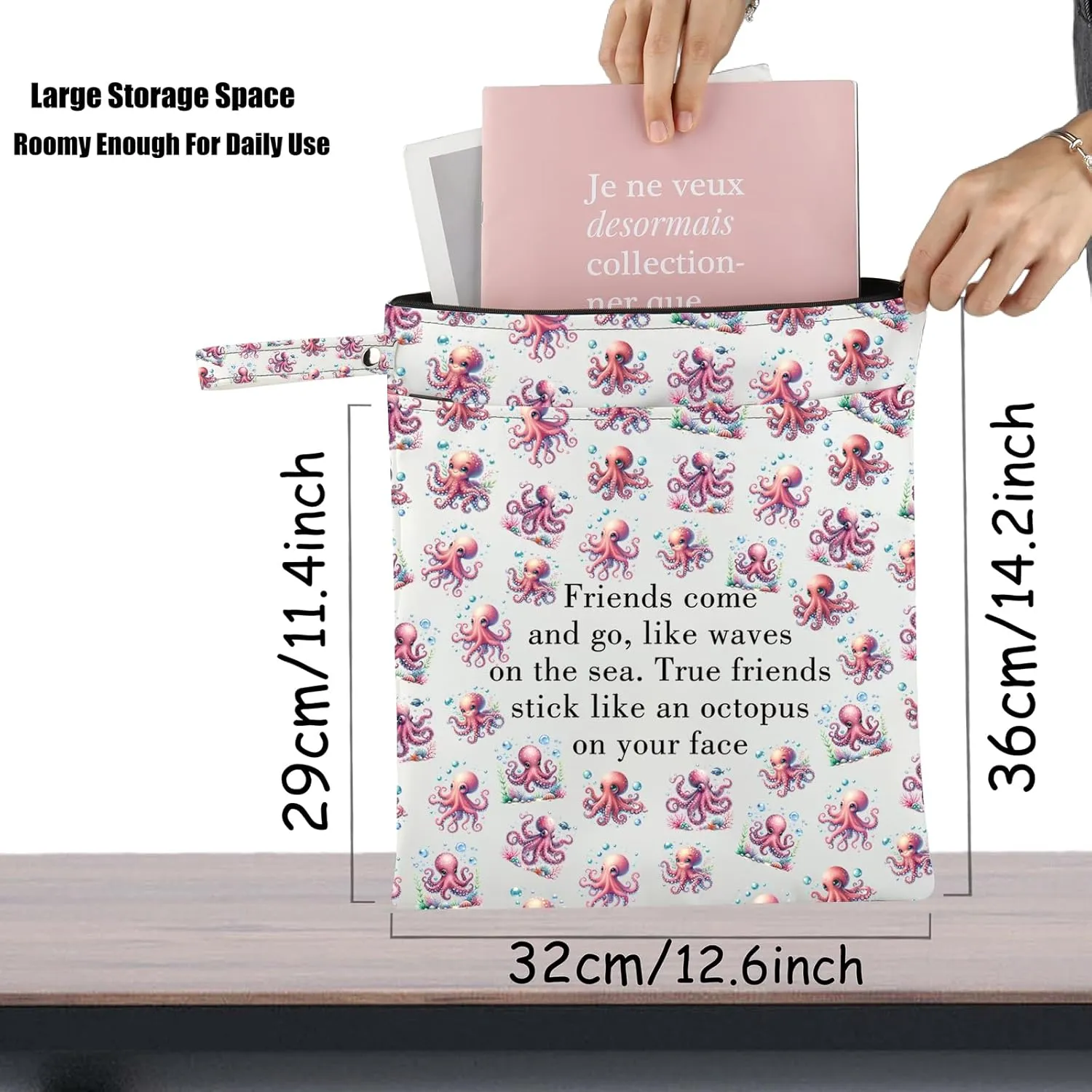 JXGZSO Funny Friendship Octopus Makeup Bag True Friends Stick Like A Octopus On Your Face Novelty Cosmetic Bag Best Friend Gift