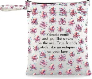 JXGZSO Funny Friendship Octopus Makeup Bag True Friends Stick Like A Octopus On Your Face Novelty Cosmetic Bag Best Friend Gift