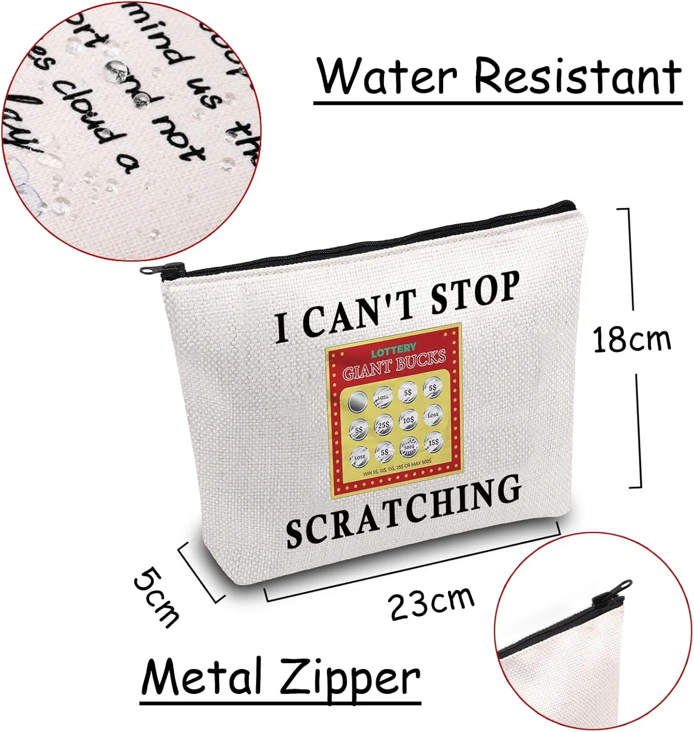 JXGZSO Funny Lucky Scratch Tickets Makeup Bag I Can't Stop Scratching Lotto ticket Cosmetic Bag Scratching Game Gift For Women OCD (Lotto ticket)