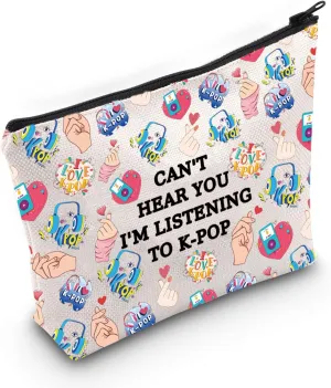 JXGZSO K-pop Music Cosmetic Bag Can't Hear You I'm Listening To K-pop Makeup Bag Album Travel Bag K-pop Lover Gift (I'm listening to kpop bag)