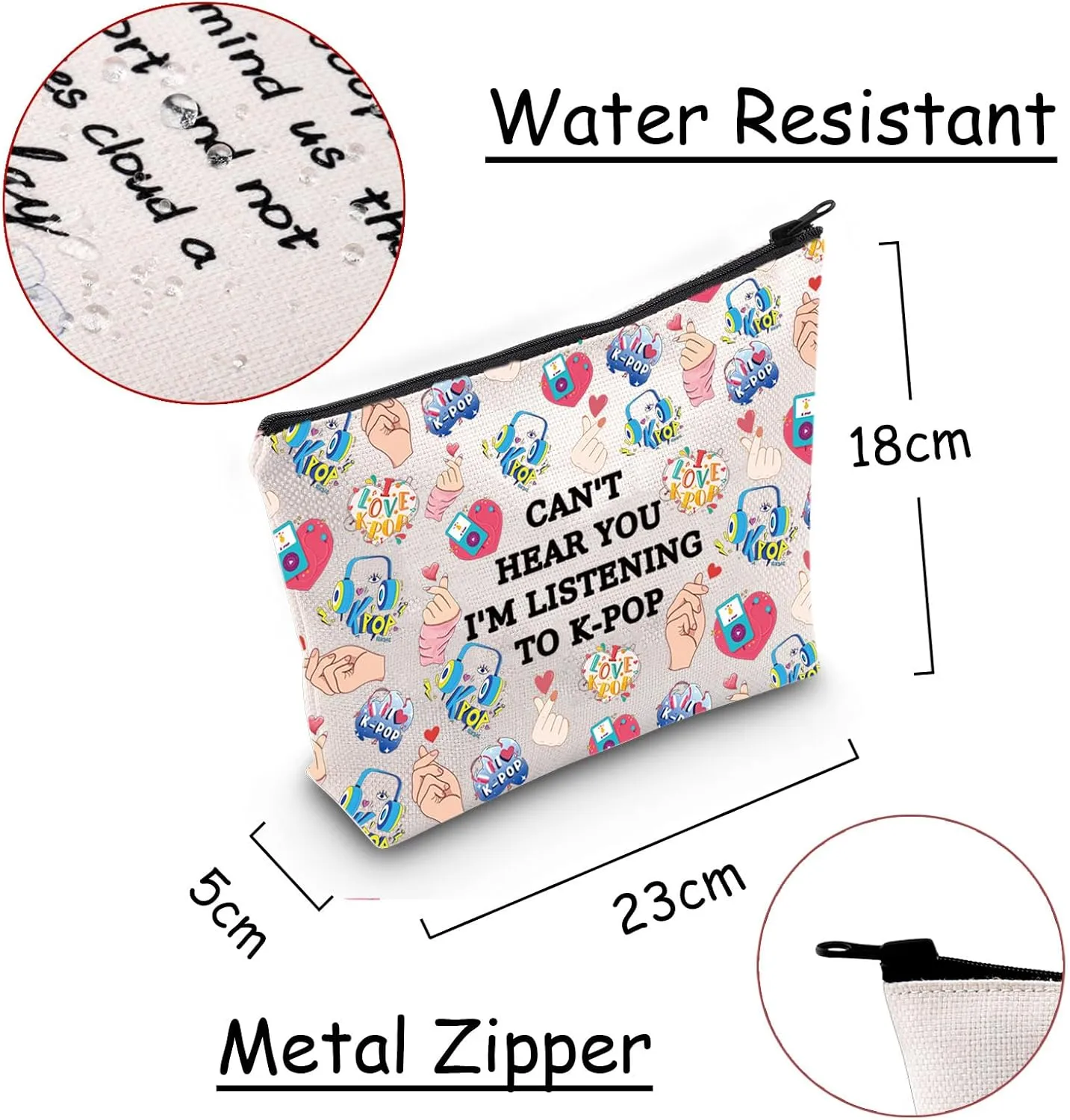 JXGZSO K-pop Music Cosmetic Bag Can't Hear You I'm Listening To K-pop Makeup Bag Album Travel Bag K-pop Lover Gift (I'm listening to kpop bag)