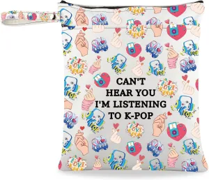 JXGZSO K-pop Music Cosmetic Bag Can't Hear You I'm Listening To K-pop Makeup Bag Album Travel Bag K-pop Lover Gift