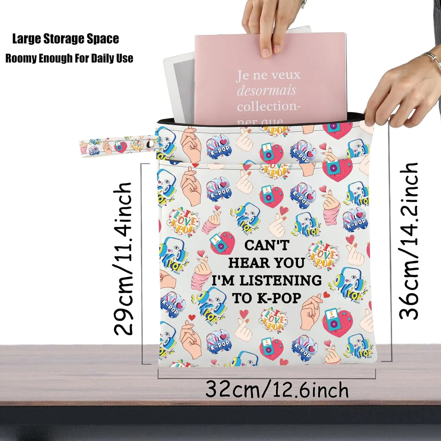 JXGZSO K-pop Music Cosmetic Bag Can't Hear You I'm Listening To K-pop Makeup Bag Album Travel Bag K-pop Lover Gift