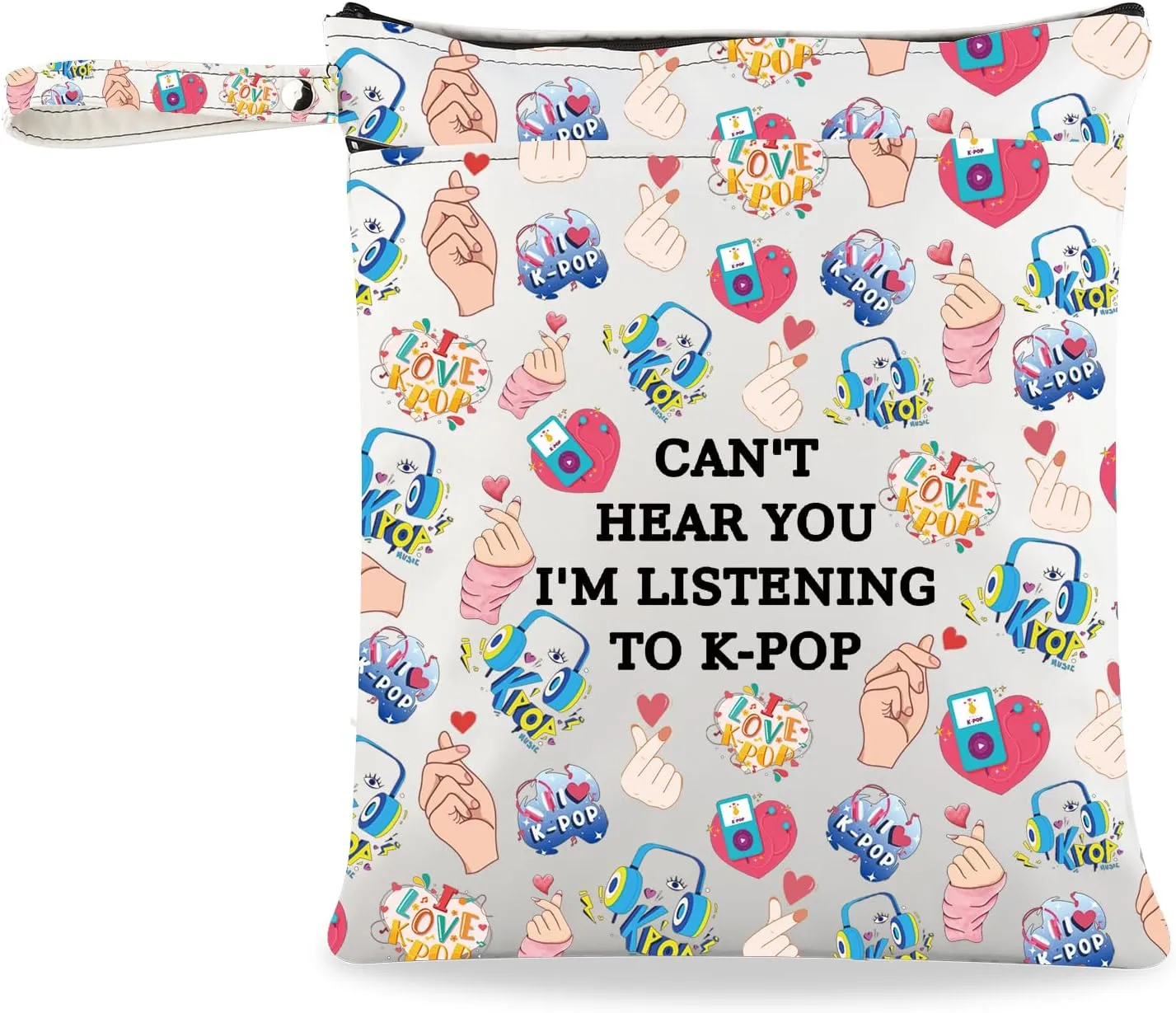 JXGZSO K-pop Music Cosmetic Bag Can't Hear You I'm Listening To K-pop Makeup Bag Album Travel Bag K-pop Lover Gift