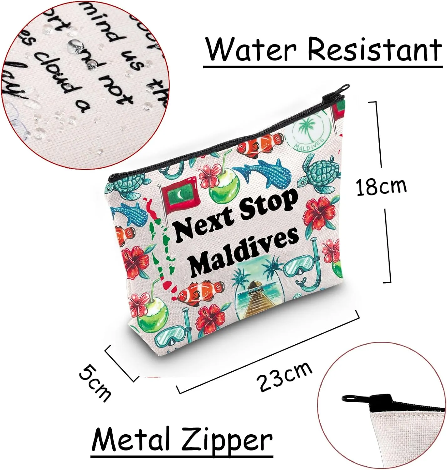 JXGZSO Maldives Travel Cosmetic Bag Beach Stop Maldives Makeup Bag Maldives Souvenir Gift South Aisa Travel Gift
