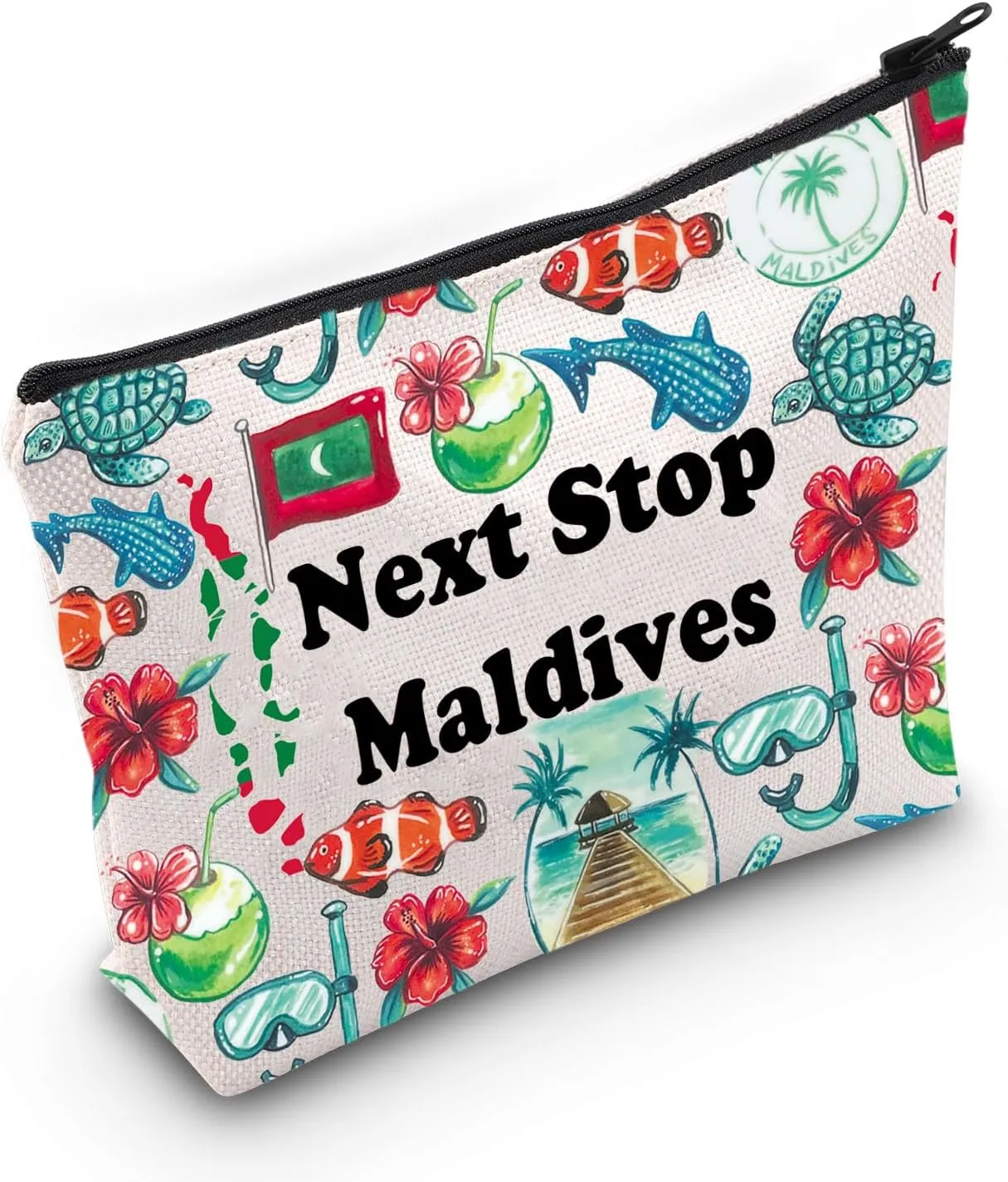 JXGZSO Maldives Travel Cosmetic Bag Beach Stop Maldives Makeup Bag Maldives Souvenir Gift South Aisa Travel Gift