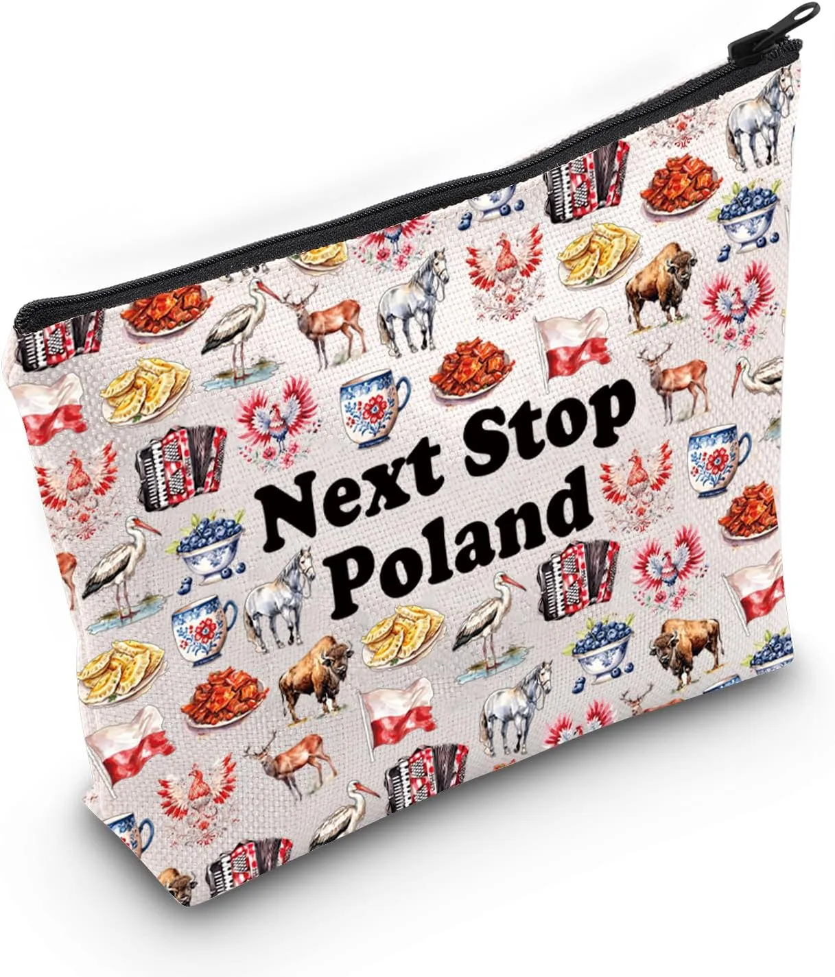 JXGZSO Poland Travel Gift Next Stop Poland Makeup Bag Traveler Gift Poland Vacation Trip Gift Poland landmark Cosmetic Bag