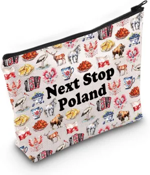 JXGZSO Poland Travel Gift Next Stop Poland Makeup Bag Traveler Gift Poland Vacation Trip Gift Poland landmark Cosmetic Bag