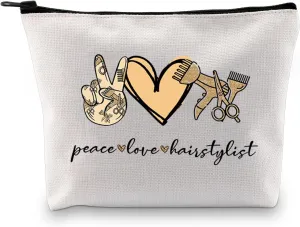 JXGZSO Scissor Makeup Organizer Hair Stylist Cosmetic Pouch Bag Hairdresser Gifts For Women Peace Love Hairstylist Toiletry Bag
