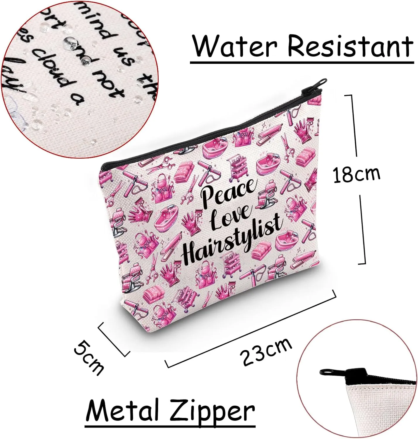 JXGZSO Scissor Makeup Organizer Hair Stylist Cosmetic Pouch Bag Hairdresser Gifts For Women Peace Love Hairstylist Toiletry Bag