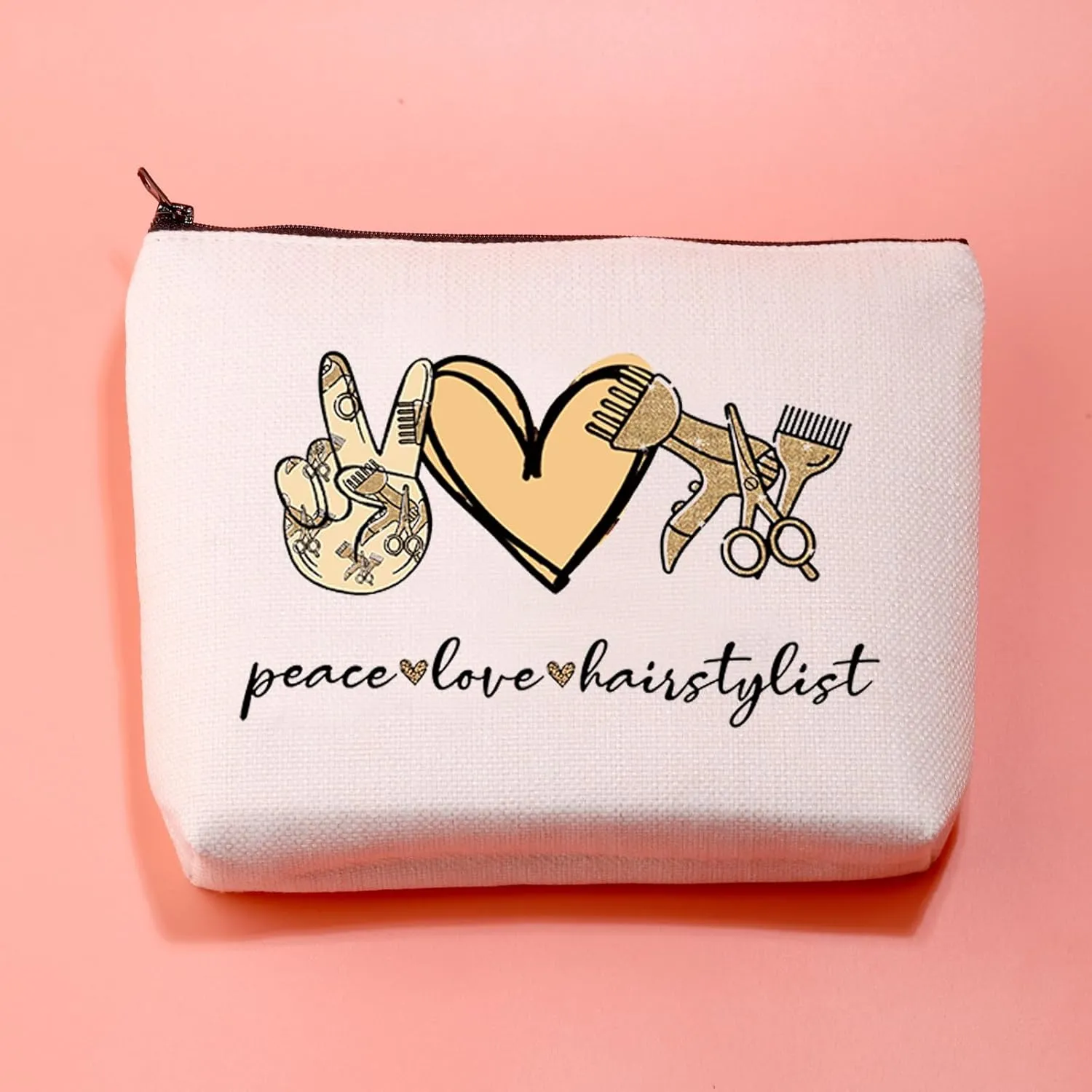 JXGZSO Scissor Makeup Organizer Hair Stylist Cosmetic Pouch Bag Hairdresser Gifts For Women Peace Love Hairstylist Toiletry Bag