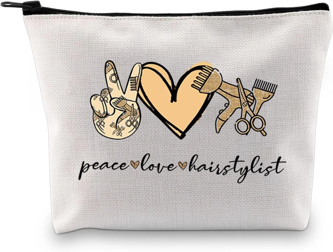 JXGZSO Scissor Makeup Organizer Hair Stylist Cosmetic Pouch Bag Hairdresser Gifts For Women Peace Love Hairstylist Toiletry Bag