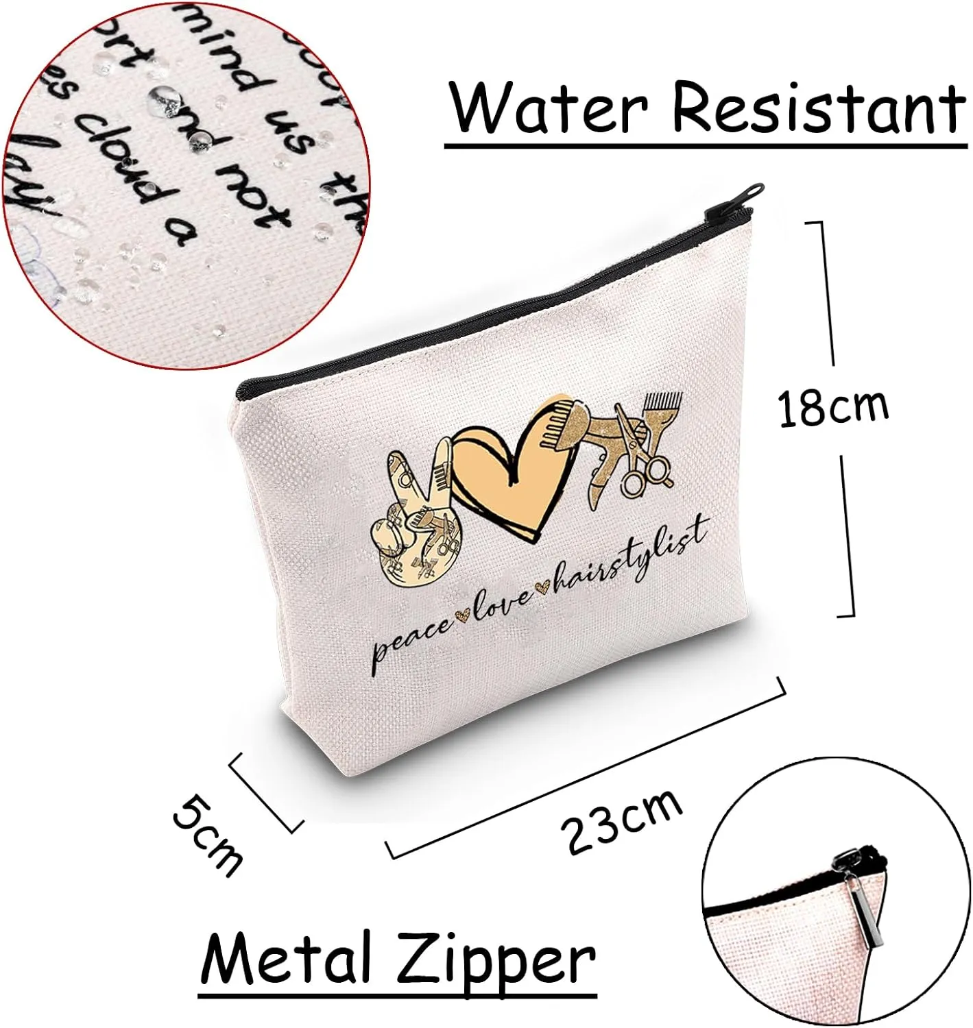 JXGZSO Scissor Makeup Organizer Hair Stylist Cosmetic Pouch Bag Hairdresser Gifts For Women Peace Love Hairstylist Toiletry Bag
