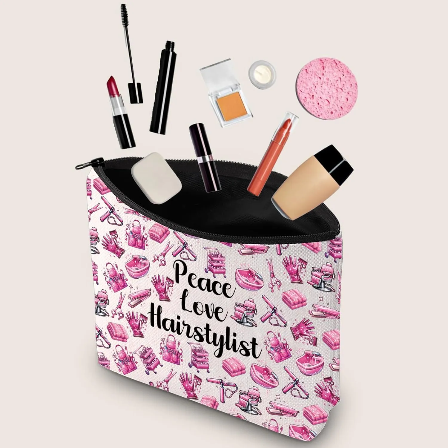 JXGZSO Scissor Makeup Organizer Hair Stylist Cosmetic Pouch Bag Hairdresser Gifts For Women Peace Love Hairstylist Toiletry Bag