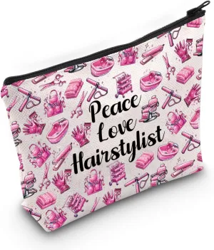 JXGZSO Scissor Makeup Organizer Hair Stylist Cosmetic Pouch Bag Hairdresser Gifts For Women Peace Love Hairstylist Toiletry Bag