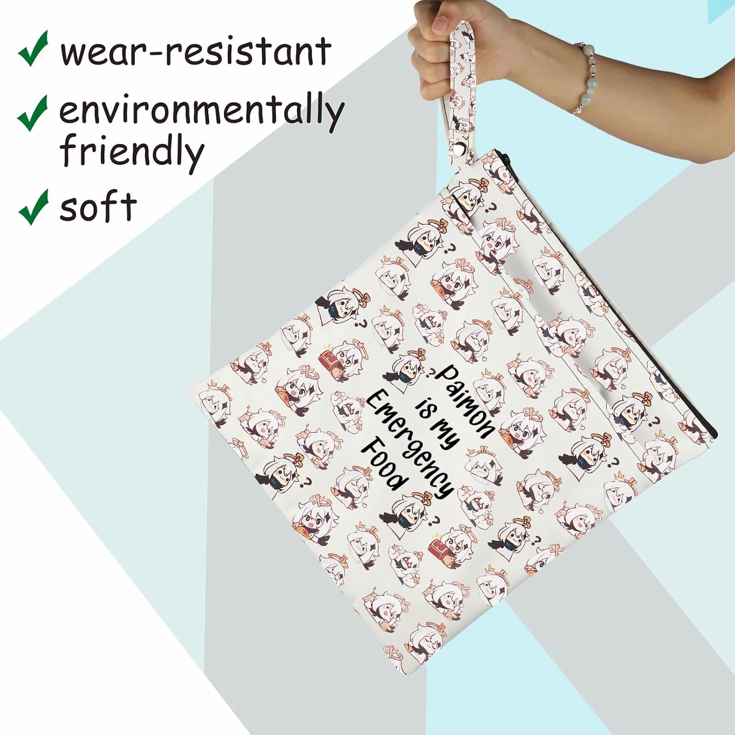JXGZSO Anime Inspired Novelty Cosmetic Bag Paimon is my Emergency Food Traveller Gift Anime Lover Gift