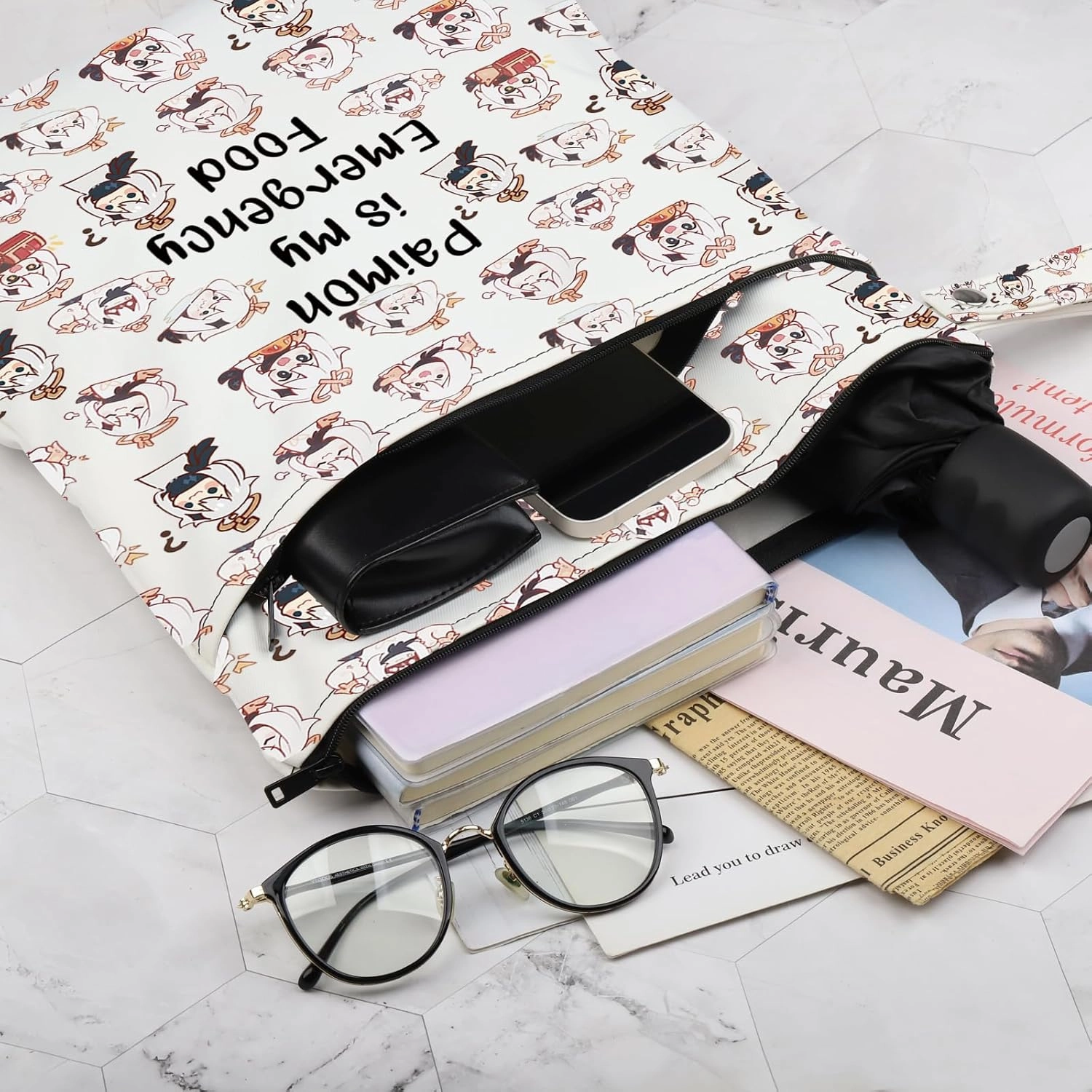 JXGZSO Anime Inspired Novelty Cosmetic Bag Paimon is my Emergency Food Traveller Gift Anime Lover Gift