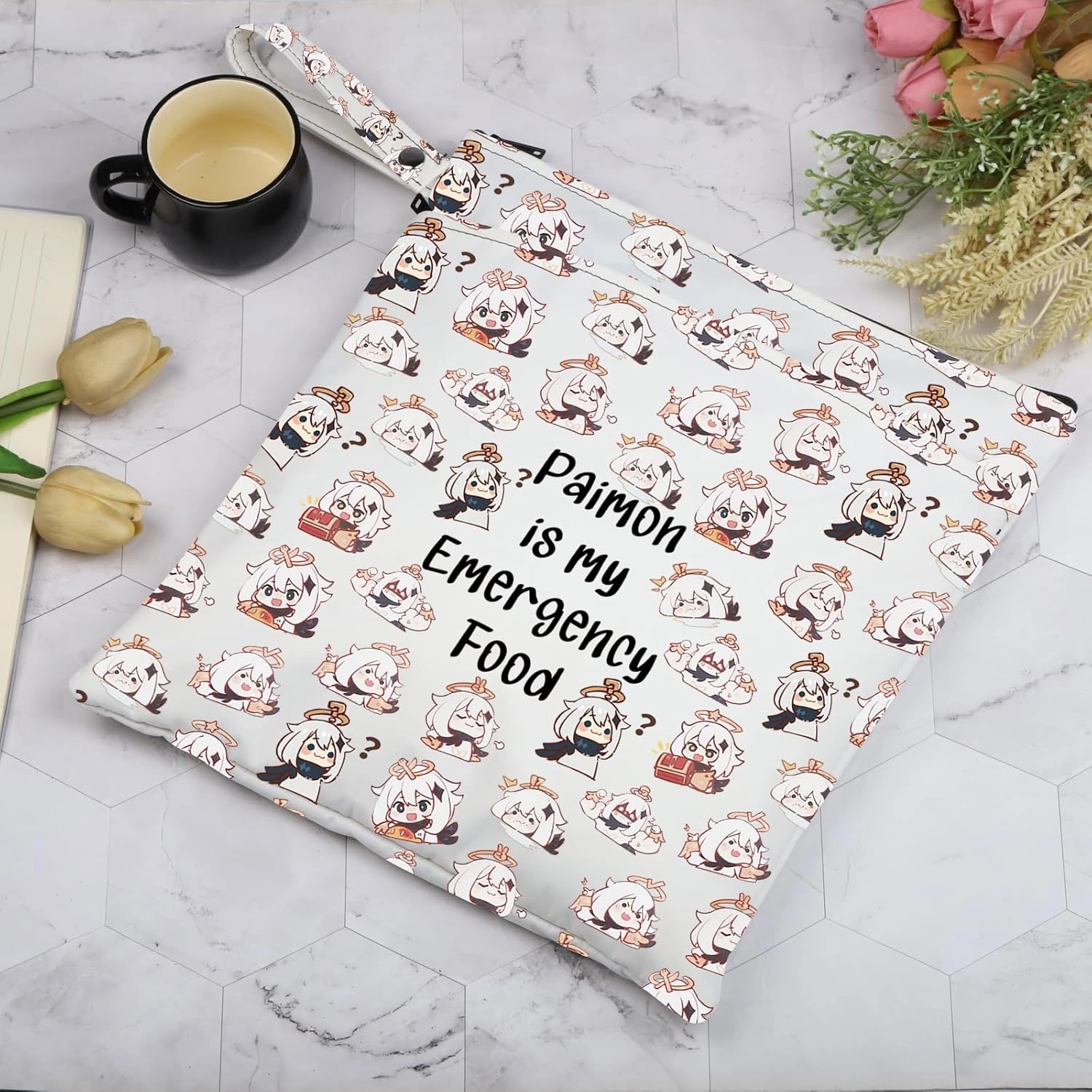 JXGZSO Anime Inspired Novelty Cosmetic Bag Paimon is my Emergency Food Traveller Gift Anime Lover Gift