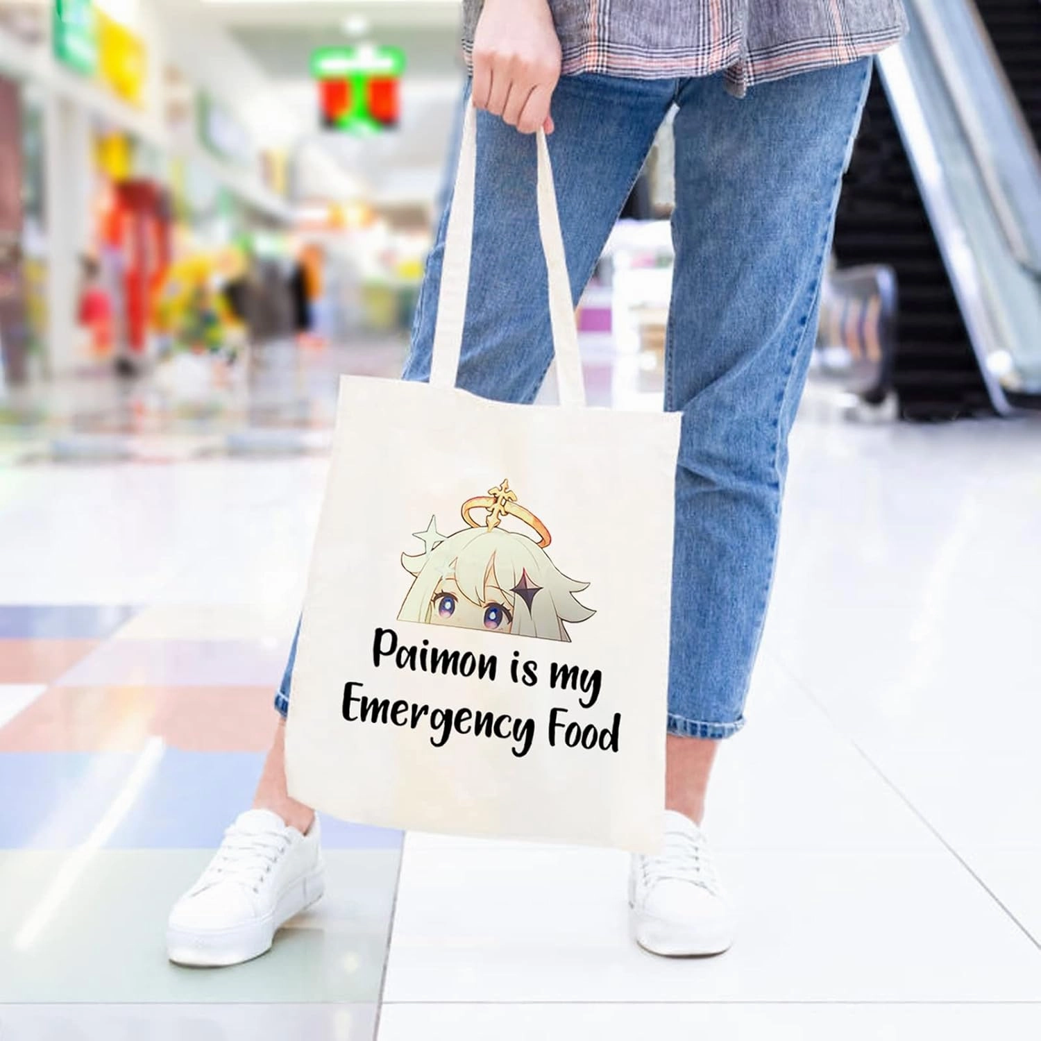JXGZSO Anime Inspired Novelty Cosmetic Bag Paimon is my Emergency Food Traveller Gift Anime Lover Gift (Paimon shopping)