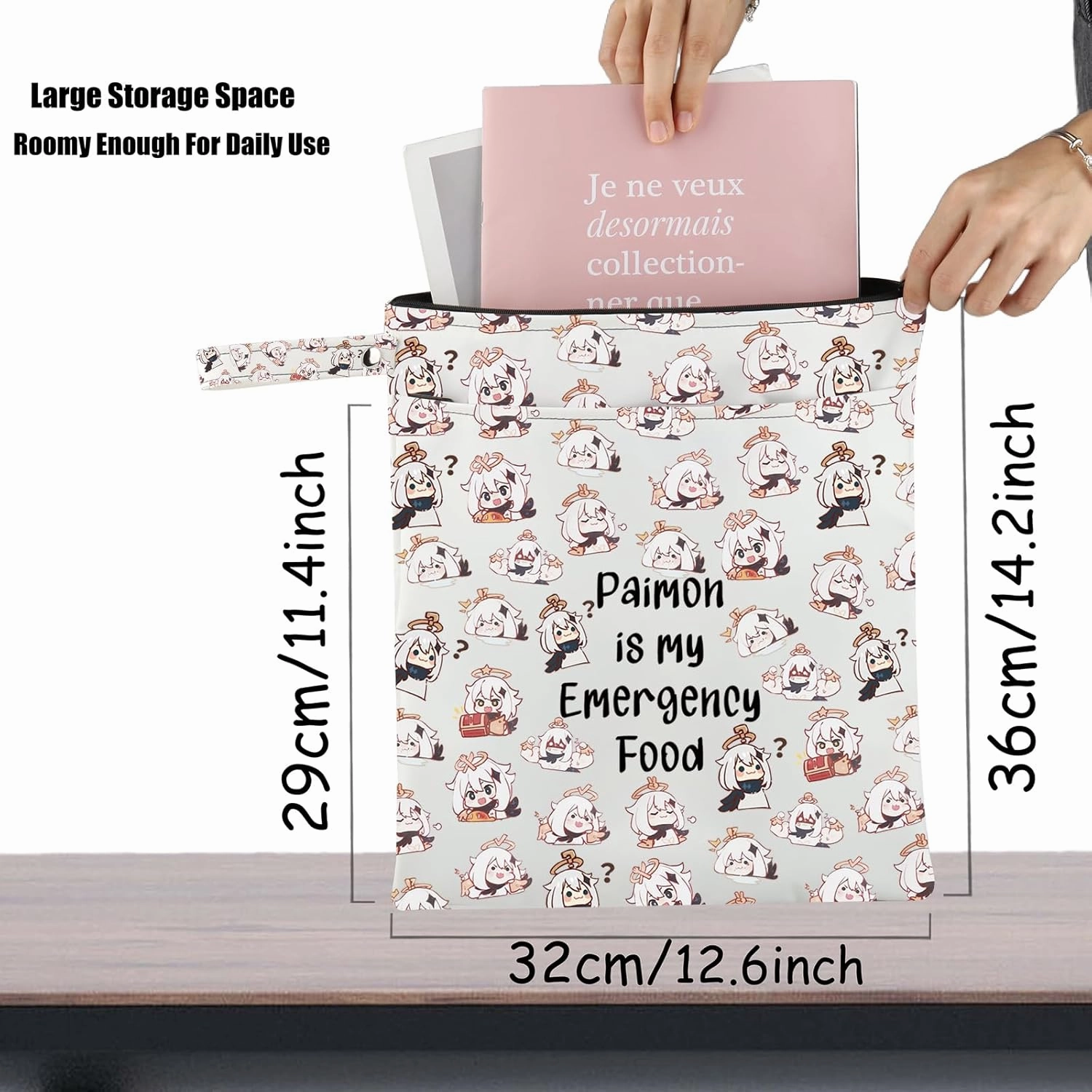 JXGZSO Anime Inspired Novelty Cosmetic Bag Paimon is my Emergency Food Traveller Gift Anime Lover Gift