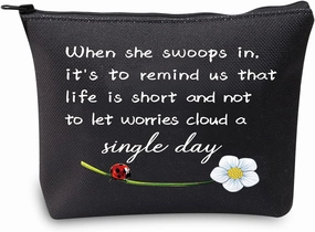 JXGZSO Good Luck Ladybug Makeup Bag With Zipper Gifts For Women When She Swoops In It's To Remind Us Not To Let Worries Cloud A Single Day Cosmetic Bag (Ladybug black)