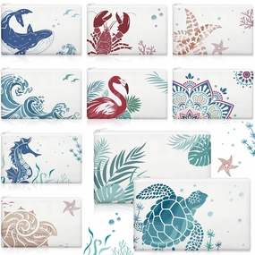 Kacctyen 10 Pcs Beach Makeup Bags Bulk Zipper Pouch Canvas Beach Themed Cosmetic Bags for Women Cruise Ship Essentials Bridesmaid Wedding Sea Summer Vacation Organization Cruise Party Favors