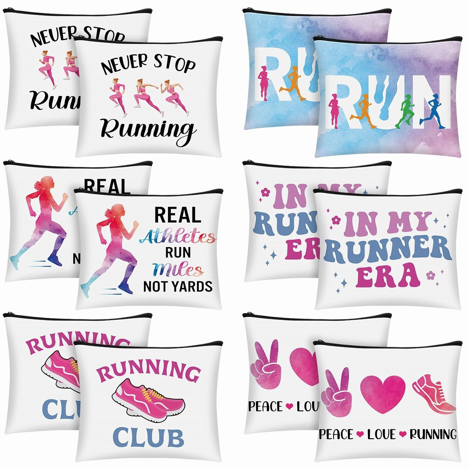 Kacctyen 12 Pcs Running Makeup Bag Gifts for Women Track and Field Cosmetic Zipper Pouch Bag Giftsfor Runners Female Funny Toiletry Bag for Lover Gifts Mothers Day Cross Country Marathon Souvenir
