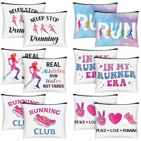 Kacctyen 12 Pcs Running Makeup Bag Gifts for Women Track and Field Cosmetic Zipper Pouch Bag Giftsfor Runners Female Funny Toiletry Bag for Lover Gifts Mothers Day Cross Country Marathon Souvenir