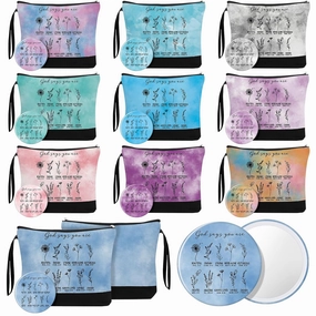 Kacctyen 20 Pcs Christian Gifts for Women 10 Colors Christian Makeup Bag Religious Compact Mirror Bible Verse Cosmetic Bag with Zipper Inspirational Pocket Mirror for Women Sister Church Member Gift