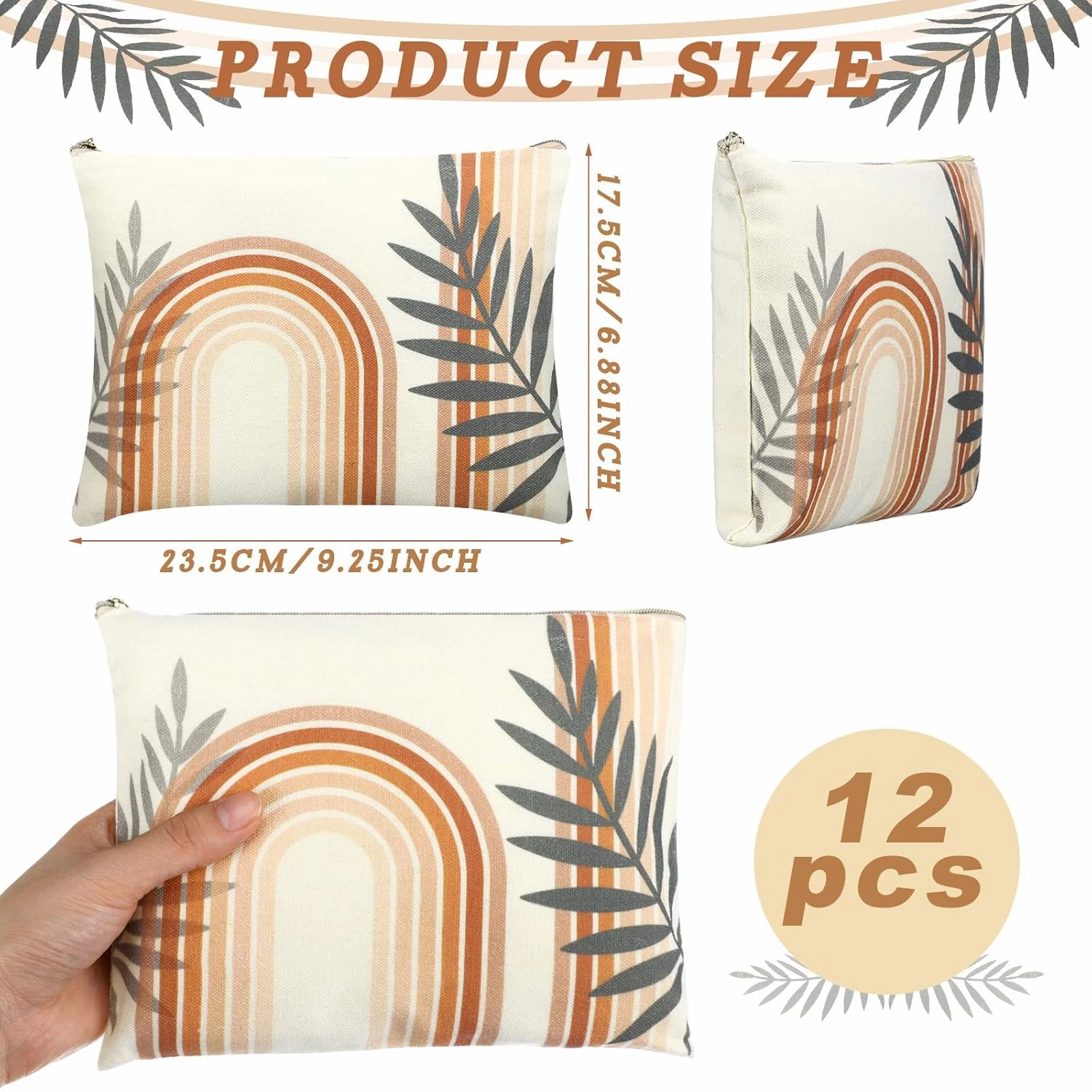 Kajaia 12 Pcs Boho Rainbow Makeup Bags Bulk Sunshine Makeup Organizer Inspiration Canvas Cosmetic Bags Sun Party Favors Quotes Printed Cosmetic Pouch Zipper Travel Purse for Woman Adult(Boho)