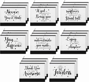 Kajaia 24 Pieces Inspirational Canvas Cosmetic Bags Makeup Bags with Zippers Appreciation Motivational Toiletry Purse Pouches Positive Travel Makeup Pouches for Girl Women Friends, 8 Designs (Elegant)
