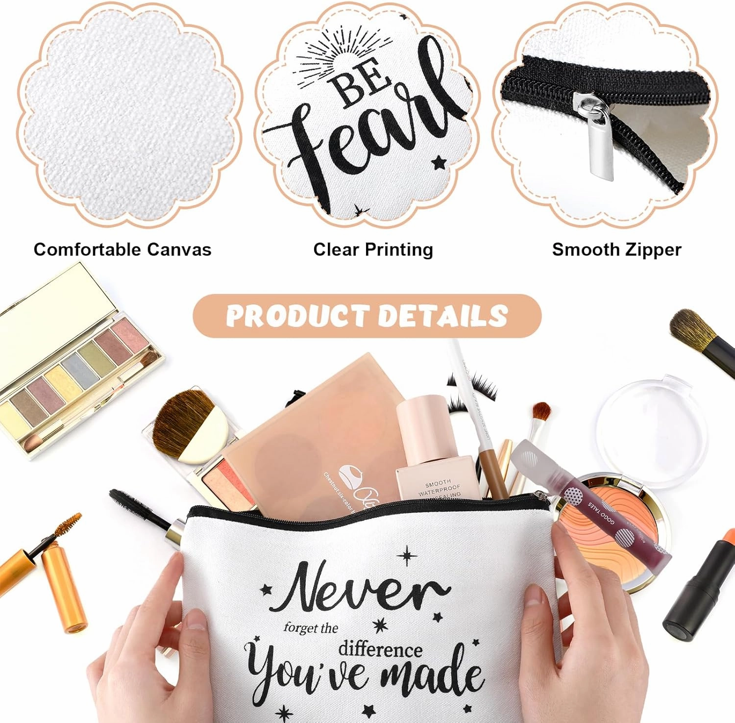 Kajaia 24 Pieces Inspirational Canvas Cosmetic Bags Makeup Bags with Zippers Appreciation Motivational Toiletry Purse Pouches Positive Travel Makeup Pouches for Girl Women Friends, 8 Designs (Elegant)