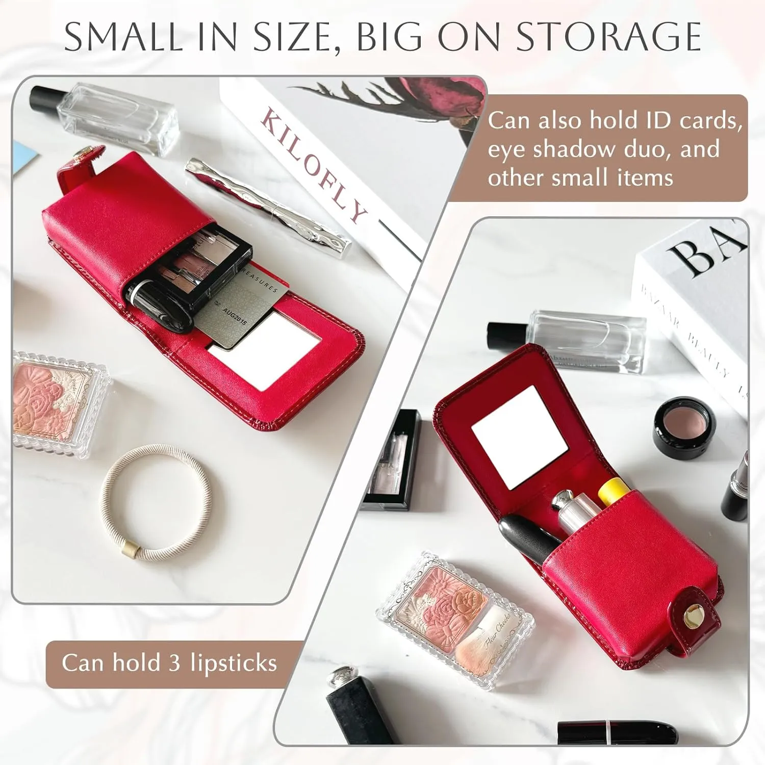 kilofly Genuine Leather Double Lipstick Case Cosmetic Makeup Holder   Gift Box