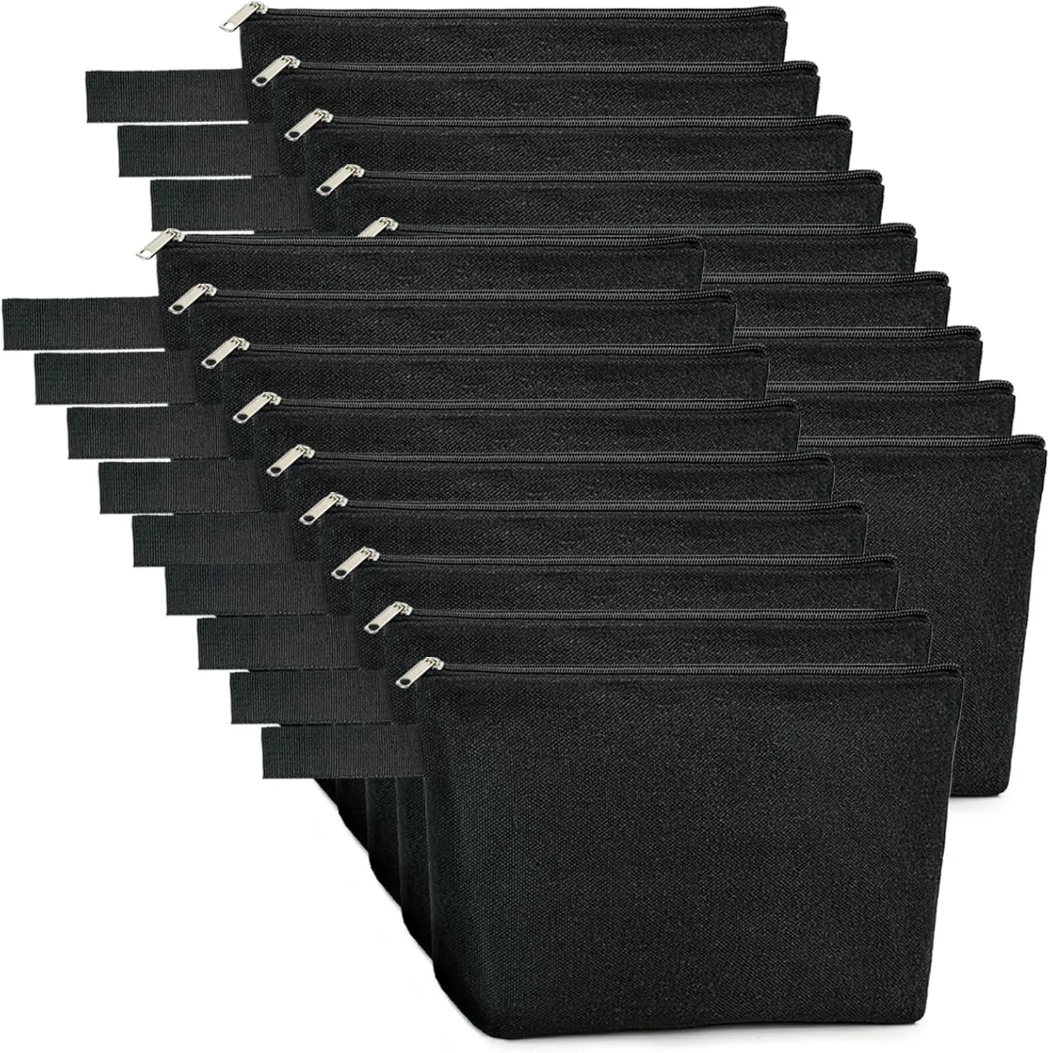 Koolmox 20 Pcs Canvas Pouches with Zipper and Wide Bottom, Plain Cotton Canvas Make Up Bags Multi-purpose for Pen Bag Stationary Bag DIY Cricut Projects Pouch Cosmetic Case (Black, M, 10.2x5.5x2.1'')