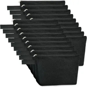 Koolmox 20 Pcs Canvas Pouches with Zipper and Wide Bottom, Plain Cotton Canvas Make Up Bags Multi-purpose for Pen Bag Stationary Bag DIY Cricut Projects Pouch Cosmetic Case (Black, M, 10.2x5.5x2.1'')