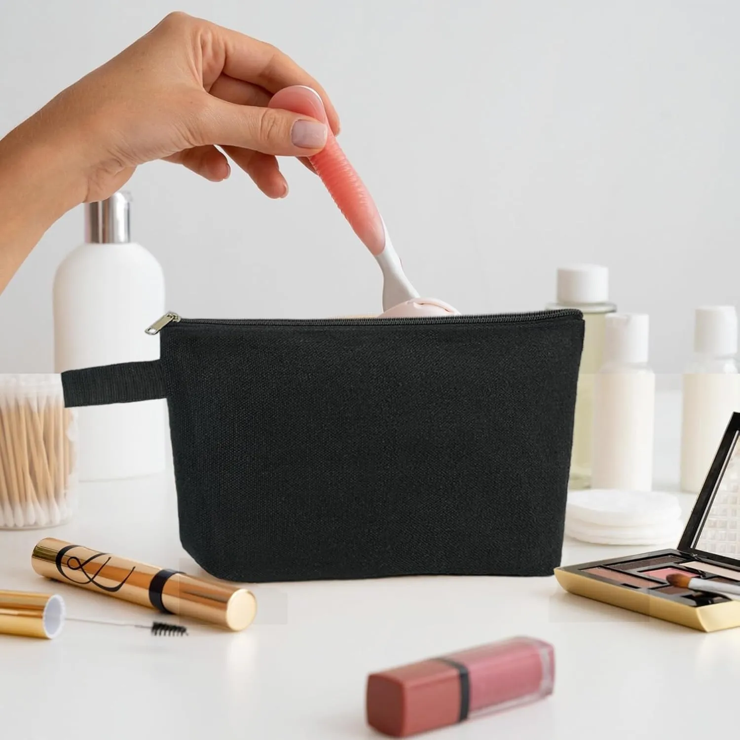 Koolmox 20 Pcs Canvas Zipper Pouches with Bottom, Bulk Blank Canvas Makeup Bags Multi-purpose Cotton Pouch for Pencil Bag Stationary Bag Print Paint Art Crafts Bags (Black, S, 9x4.7x1.5'')
