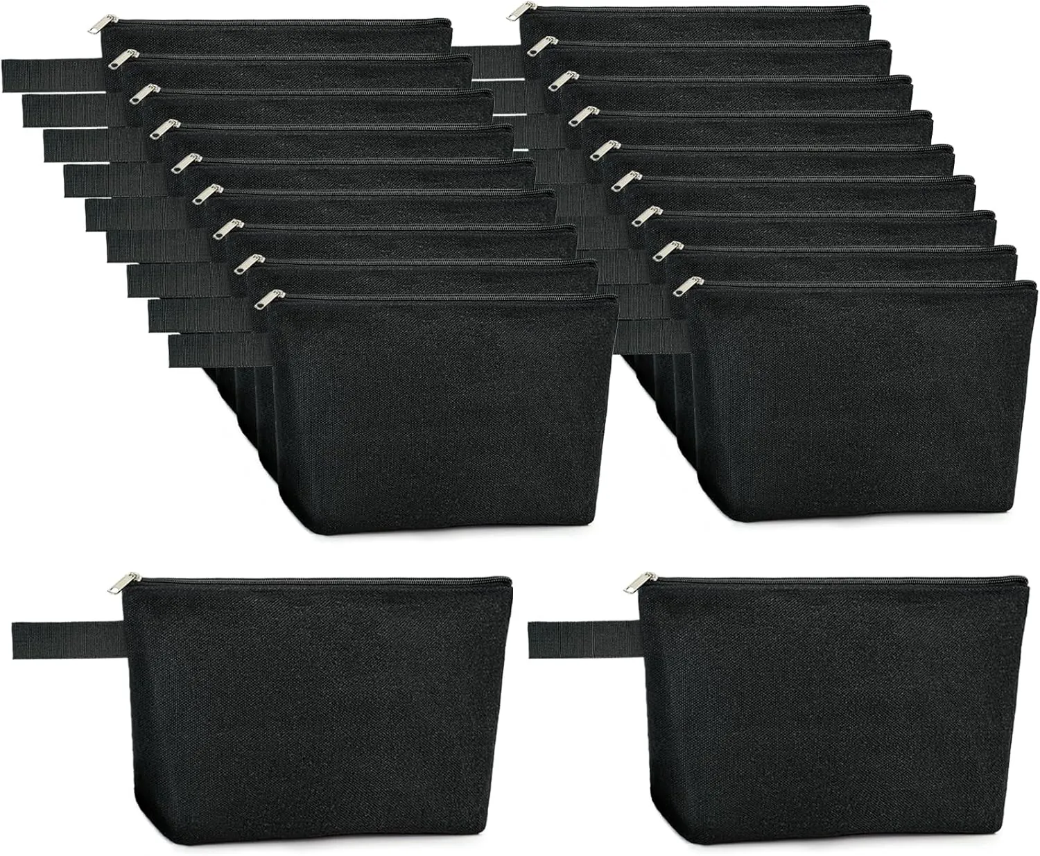 Koolmox 20 Pcs Canvas Zipper Pouches with Bottom, Bulk Blank Canvas Makeup Bags Multi-purpose Cotton Pouch for Pencil Bag Stationary Bag Print Paint Art Crafts Bags (Black, S, 9x4.7x1.5'')