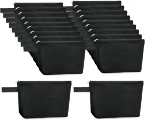 Koolmox 20 Pcs Canvas Zipper Pouches with Bottom, Bulk Blank Canvas Makeup Bags Multi-purpose Cotton Pouch for Pencil Bag Stationary Bag Print Paint Art Crafts Bags (Black, S, 9x4.7x1.5'')
