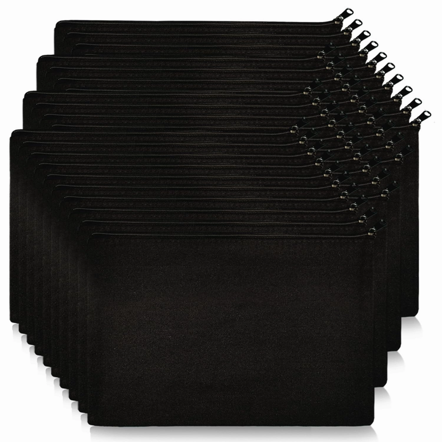 Koolmox Black Canvas Makeup Bags - 40 9x7 Inch Large Blank Canvas Bags with Zipper, Perfect for Cosmetics, Cards, Tools, and Pens