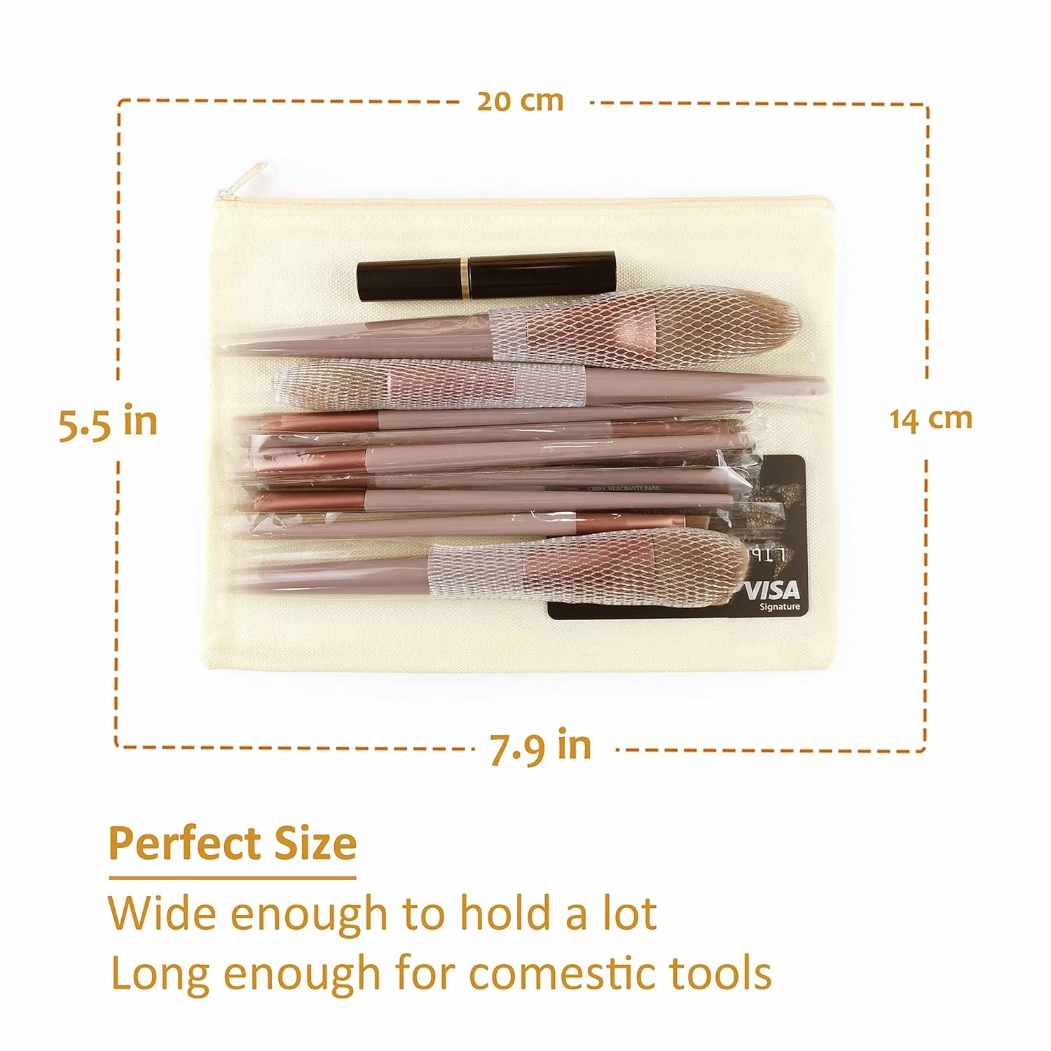 Koolmox Bulk Cosmetic Bags, 20pcs Multipurpose Makeup Bag with Zipper, Canvas Pencil Bag, Bulk Plain Beige Canvas Bag for Travel Storage Toiletry Organize Pouch Women DIY Craft Bag Gift Bag