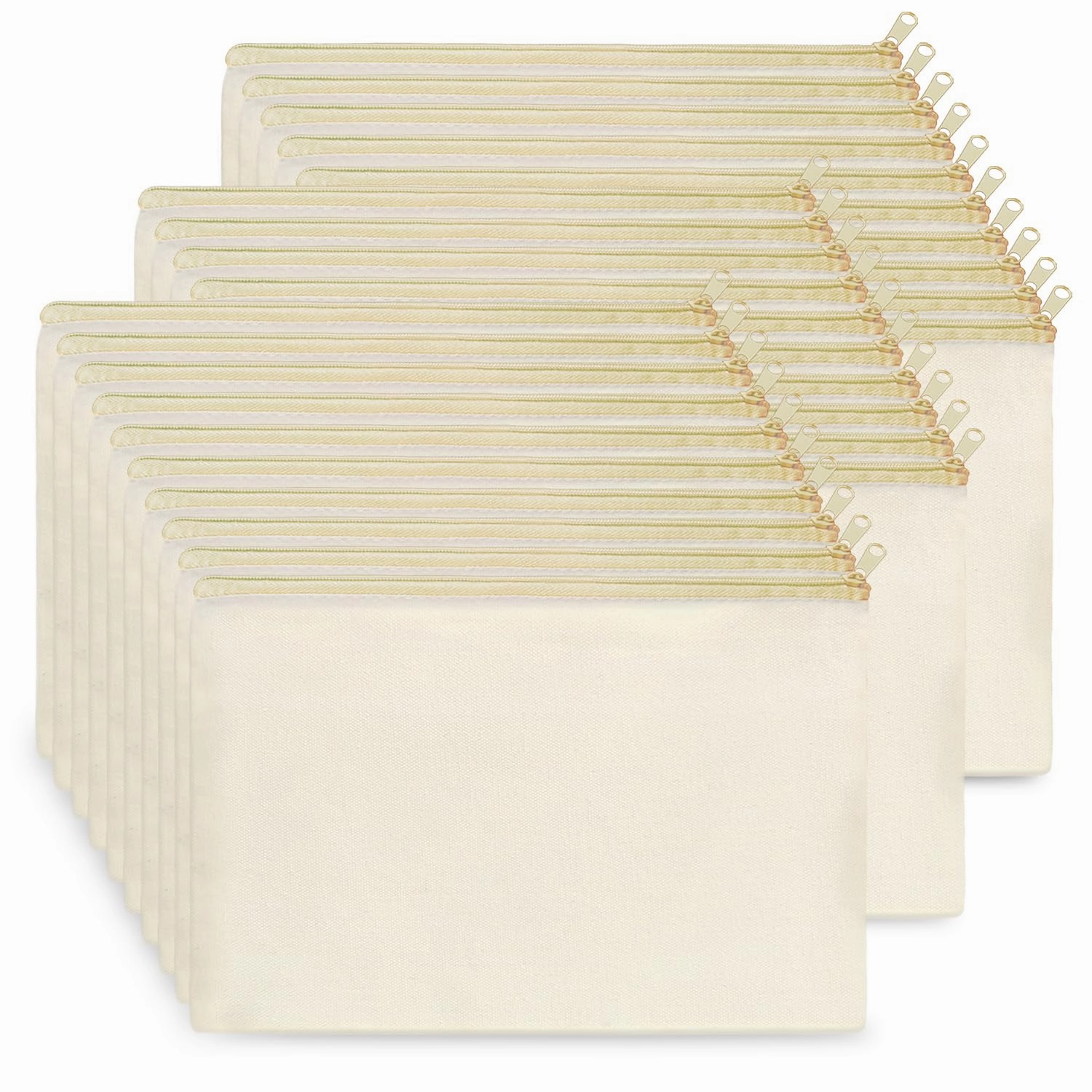 Koolmox Bulk Cosmetic Bags, 30pcs Multipurpose Makeup Pouch With Zipper, Canvas Pencil Case, Plain Beige for Travel Storage Toiletry Organize, Women DIY Craft Gift