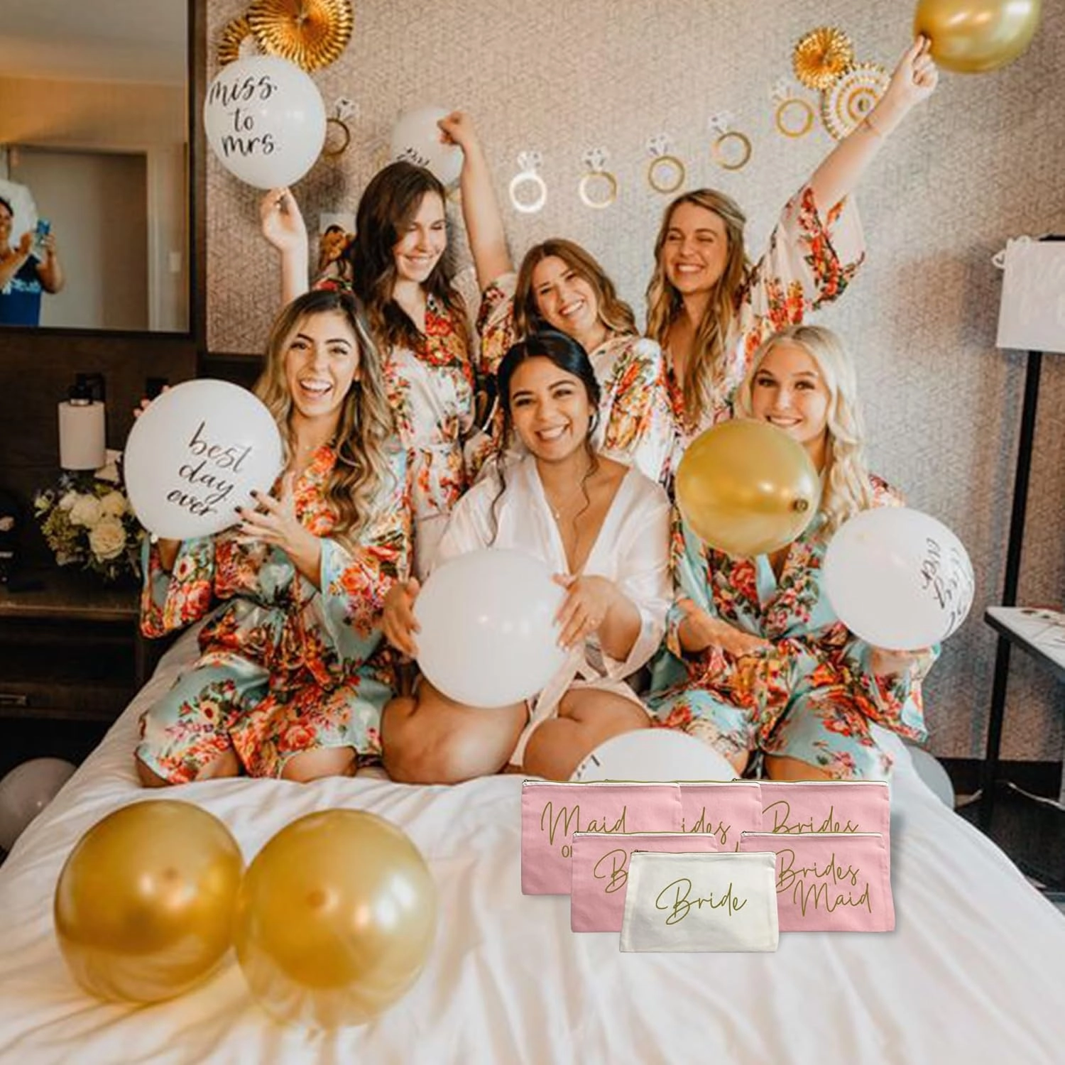 LADY&HOME Bridesmaid Makeup Bag Bride Vibe Team Bride Makeup Bag Wedding Party Cosmetic Bag Bridesmaid Proposal Gifts for Bridal Shower,Wedding,Bachelorette