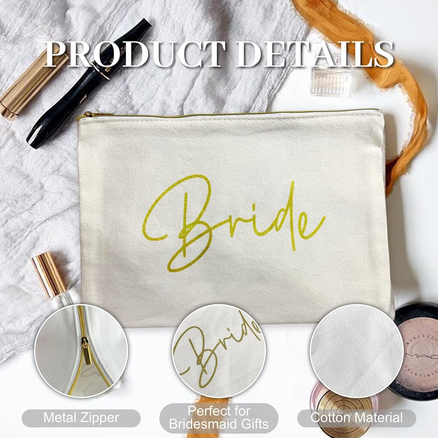 LADY&HOME Bridesmaid Makeup Bag Bride Vibe Team Bride Makeup Bag Wedding Party Cosmetic Bag Bridesmaid Proposal Gifts for Bridal Shower,Wedding,Bachelorette